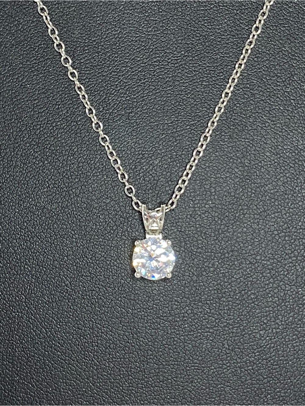 CZ by Kenneth Jay Lane Necklace 8 mm Cubic Zirconia Pendant Rhodium Silver Chain